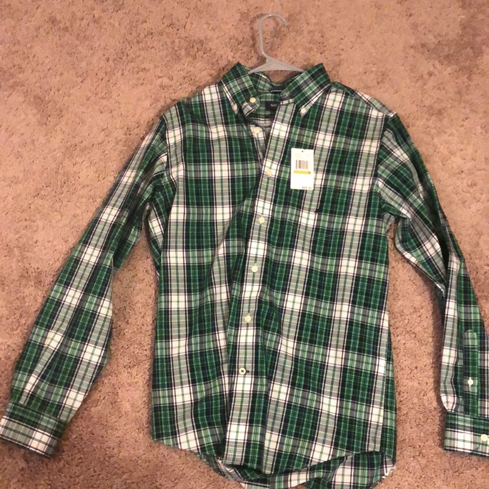 Nautica shirt. Green white and dark navy